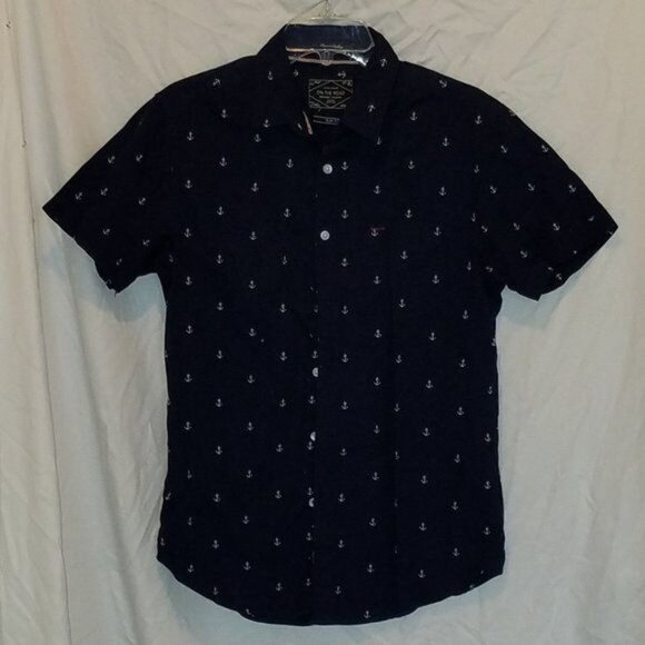 Anchor Shirt Botton Up Down Navy Short Sleeve On the Road Men's Size Small MAN'S - Picture 4 of 11